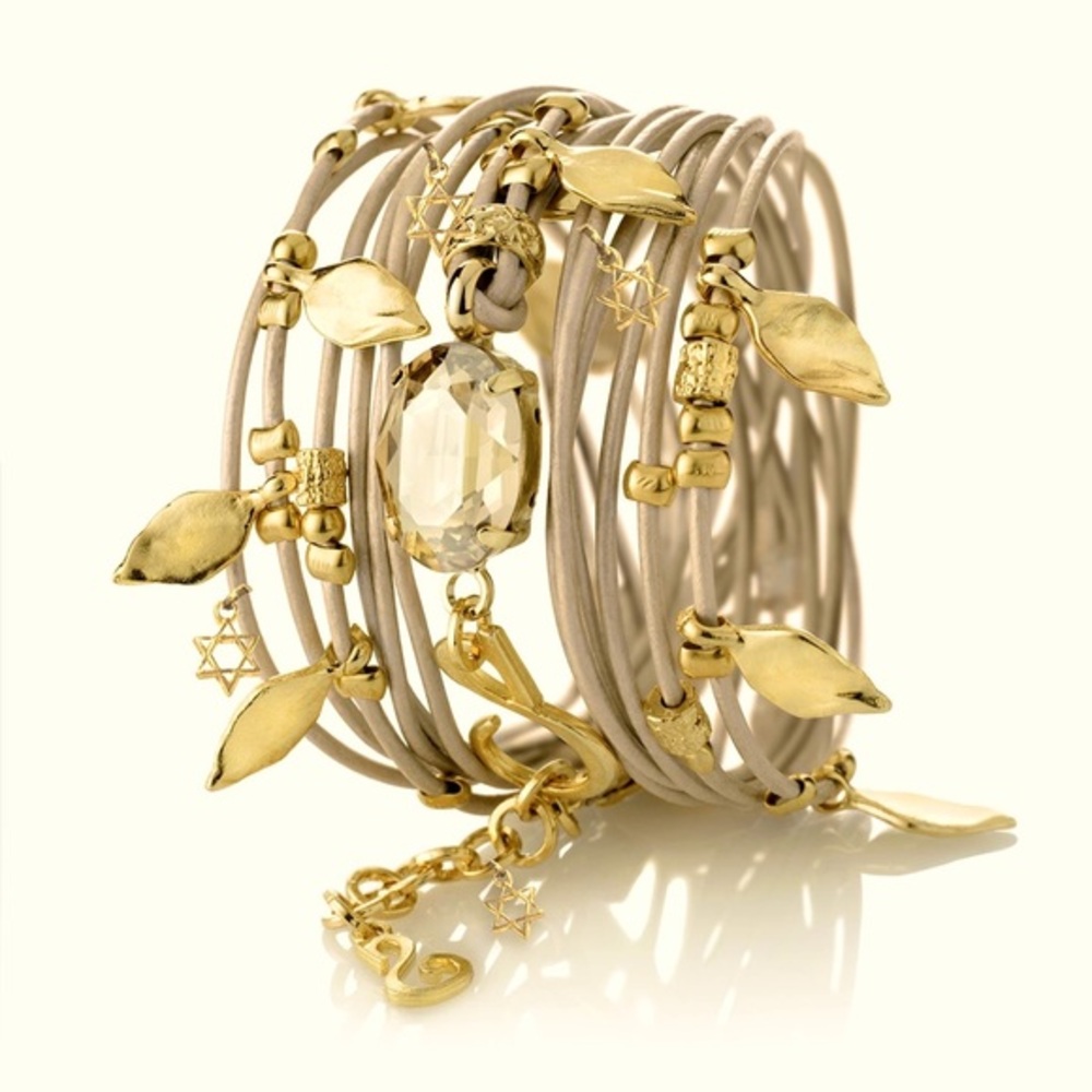 SEA Smadar Eliasaf Art | Boho Leather Wrap Bracelet | Swarovski, Gold Charms